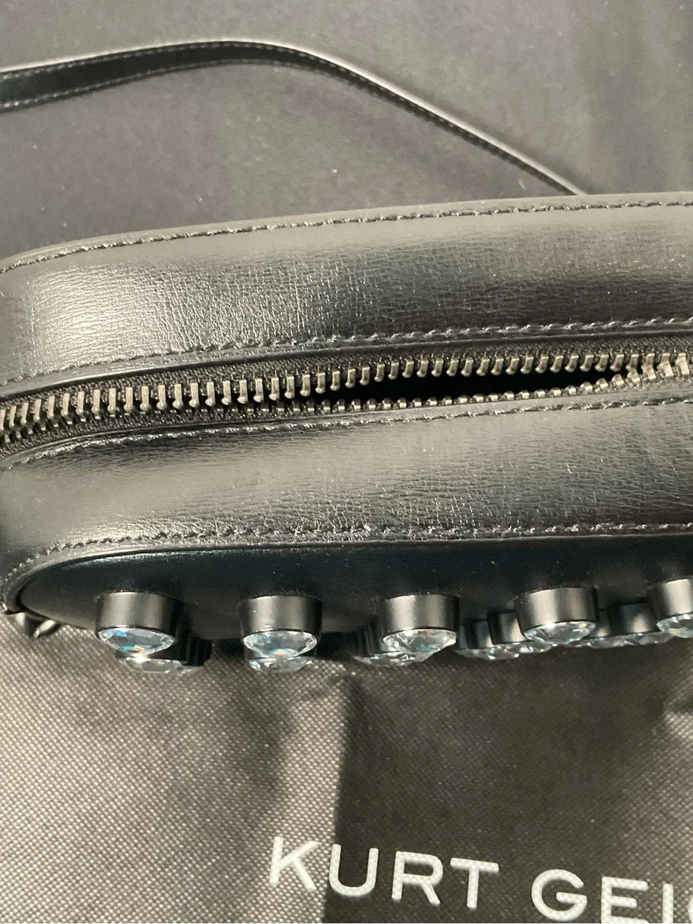 Kurt Geiger Black Leather Crystal-Stud Messenger Bag